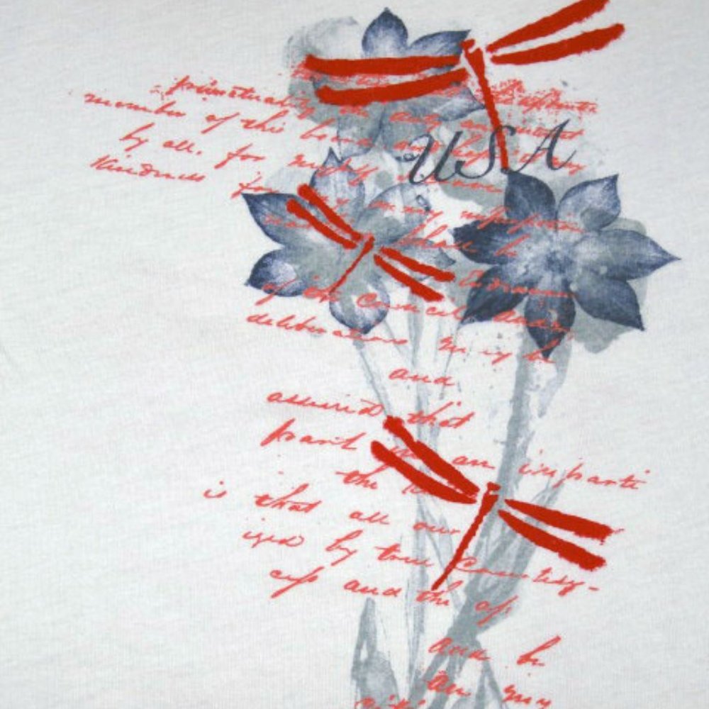 Dragonflies Ladies MED or XXL Short Sleeve NWT Crewneck White Tee
